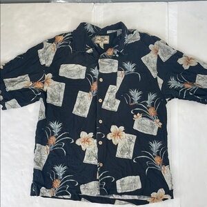 Jamaica Jaxx Casual Black and Cream Tropical Button Down Shirt Medium